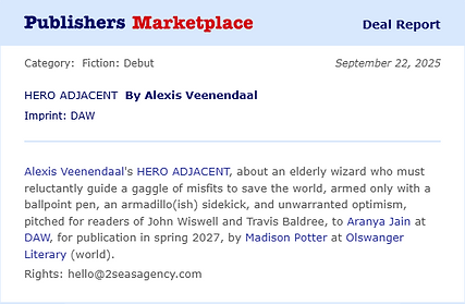 Publisher's Marketplace Deal Report for Hero Adjacent