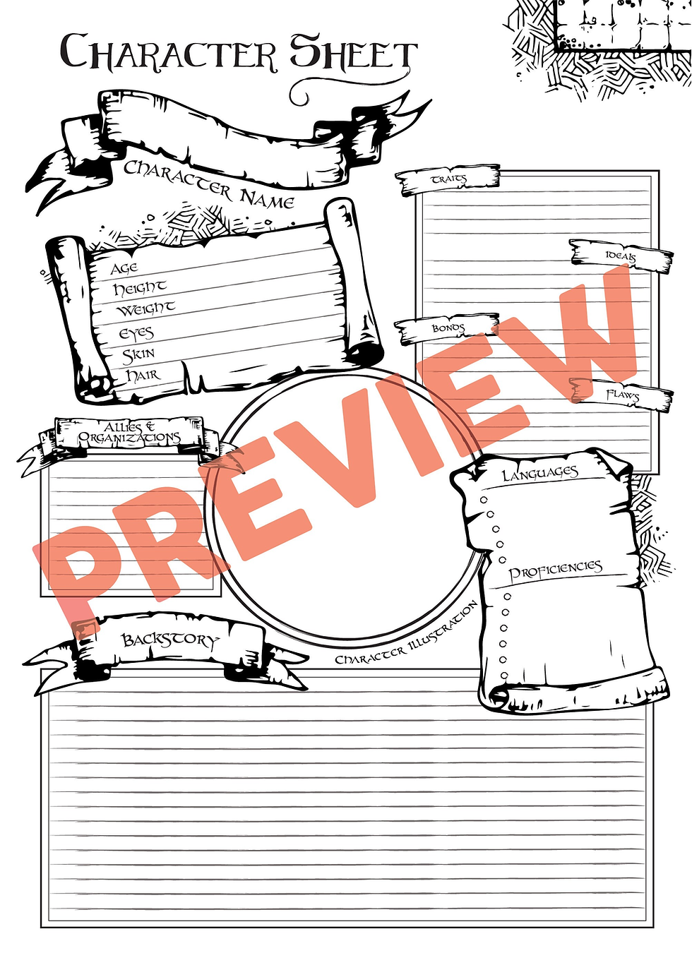 Thumbnail: D&D Creative Character Sheet 5 Page Series *PDF DOWNLOAD* Fillable