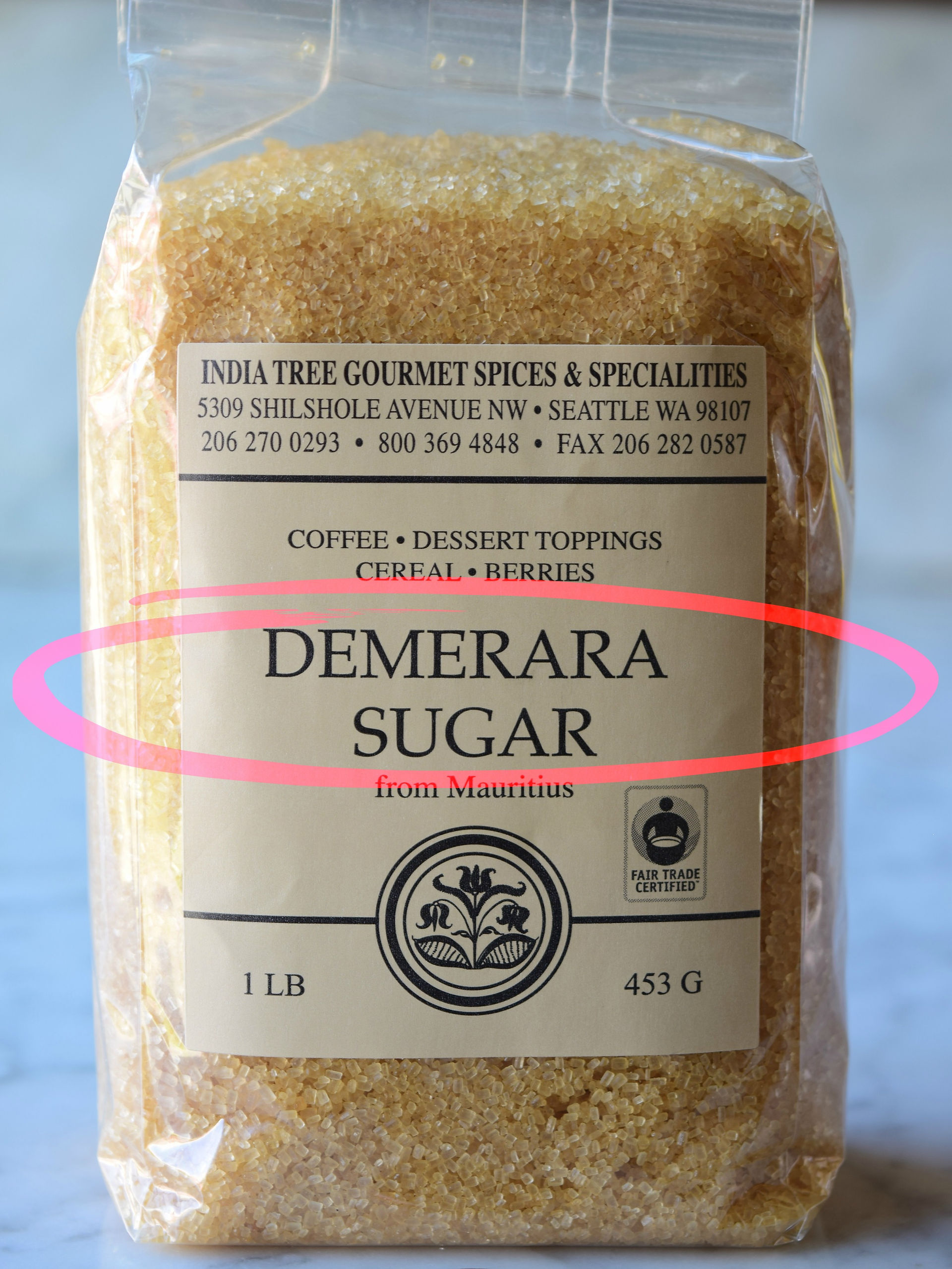 Demerara Sugar is a raw cane sugar with a delicate molasses flavor and coarse, sparkly and crunchy, crystals. Because of its large size, it does not readily dissolve. The sugar crystals do not melt during baking and are visible in the final baked goods. Contains 97 to 99 percent sucrose