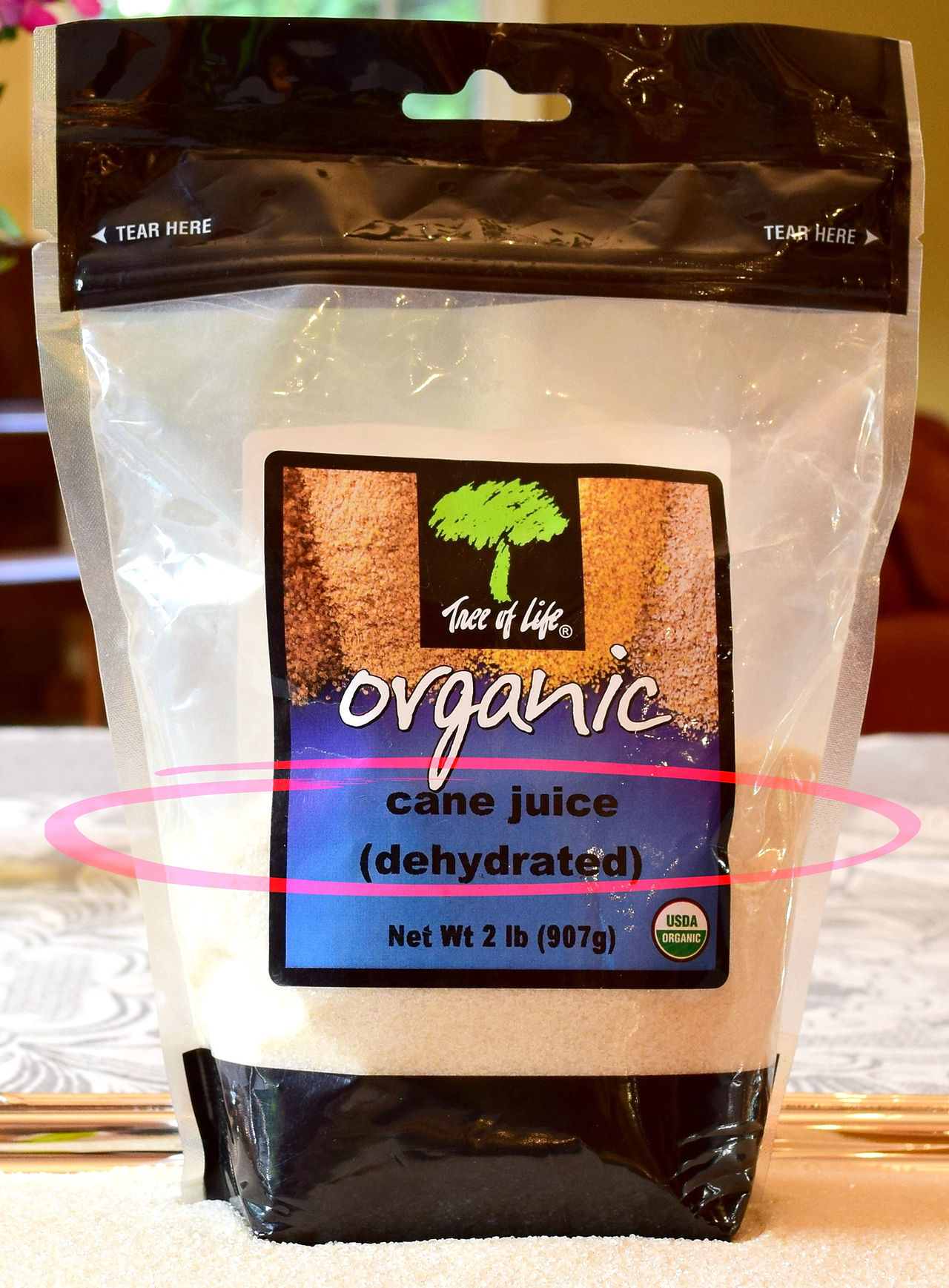 Dehydrated cane juice is a raw cane sugar. 'Dehydrated cane juice' is a term that the Food and Drug Administration (FDA) recommends not to be used on food labels. In FDA's view, sugars derived from sugarcane should be listed in the ingredient list as 'sugar', as terms that include 'juice' and 'syrup' are false and misleading because they suggest that the sweetener is liquid.