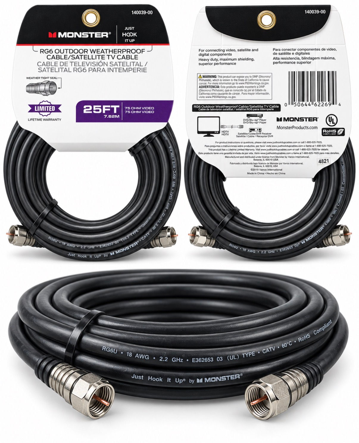 Monster RG6 Outdoor Weatherproof Cable - 25 FT