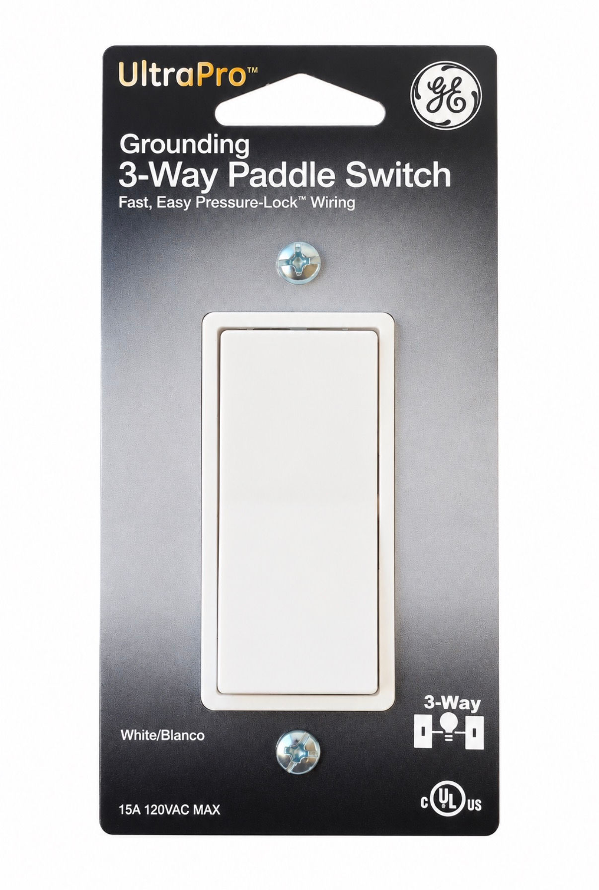 GE UltraPro Grounding 3-Way Paddle Switch - White