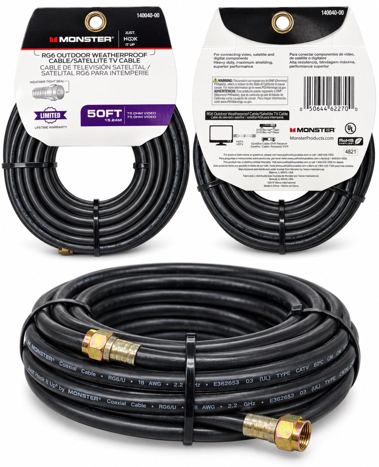 Monster RG6 Outdoor Weatherproof Cable - 50 FT