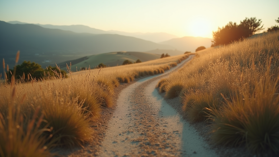 Eye-level view of a serene landscape with a winding path