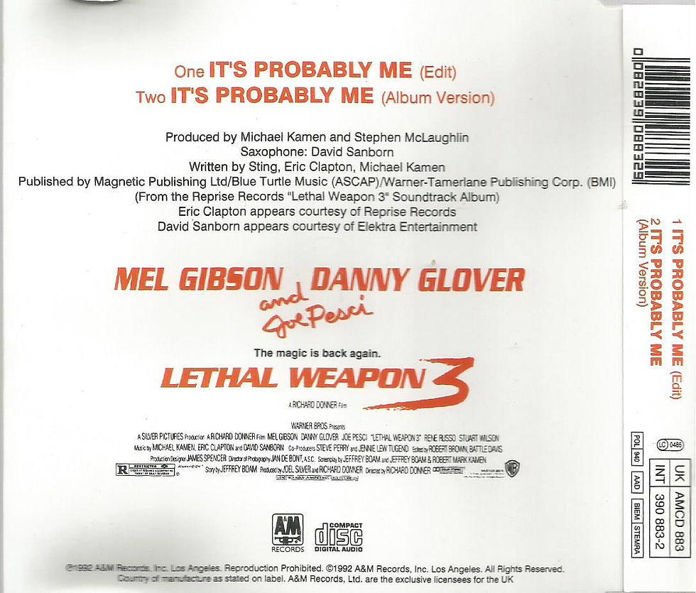Thumbnail: Sting - It's Probably Me 1992 A&M CD single from Lethal Weapon 3 soundtrack