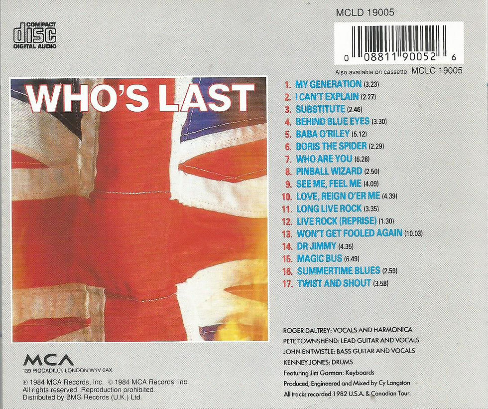 Thumbnail: The Who - Who's Last (Live 1982 USA and Canada Tour) MCA CD album