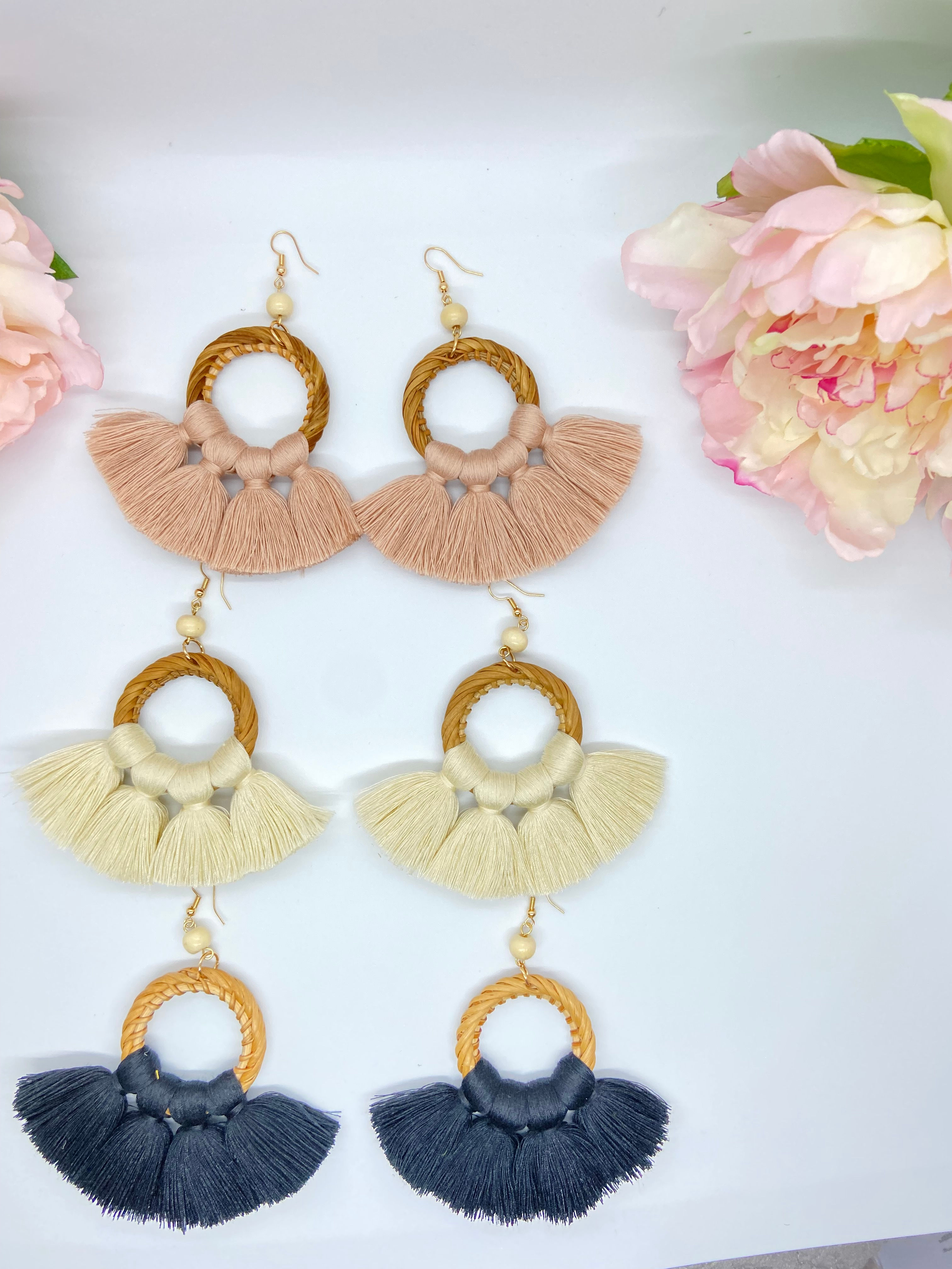 Rattan inspired tassel earring