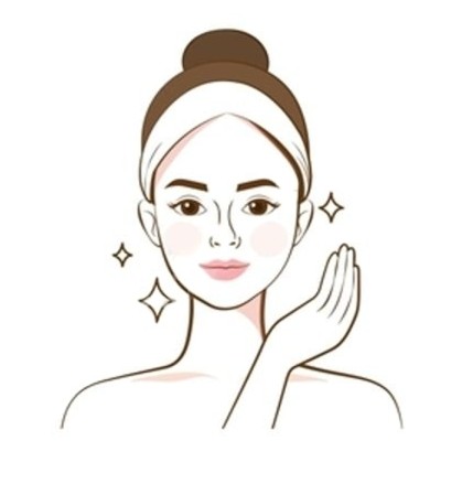 Woman with headband touching face, science-based skincare, Revo Aesthetics.