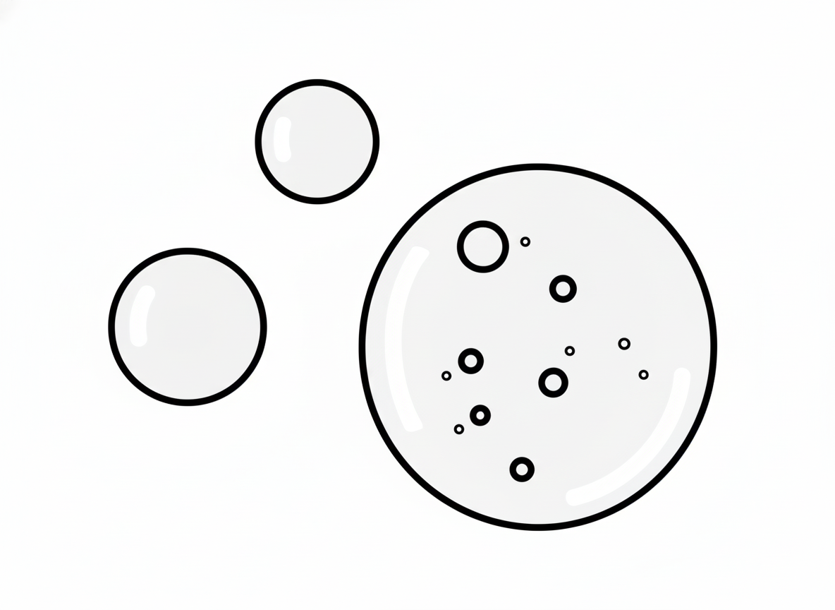Three transparent spheres, with smaller circles inside, science-based skincare Revo Aesthetics.