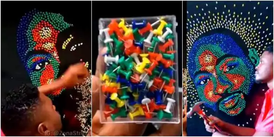 "Omo see talent" - Nigerians react after artist draws Davido with fancy pins