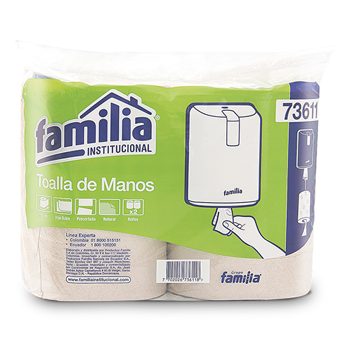 Toalla De Manos Familia Rollo Natural Doble Hoja 100 mt x 2 und