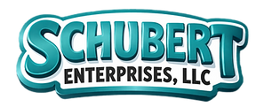 Schubert Enterprises LLC logo for sign shop specializing in banners, custom apparel, and promotional products