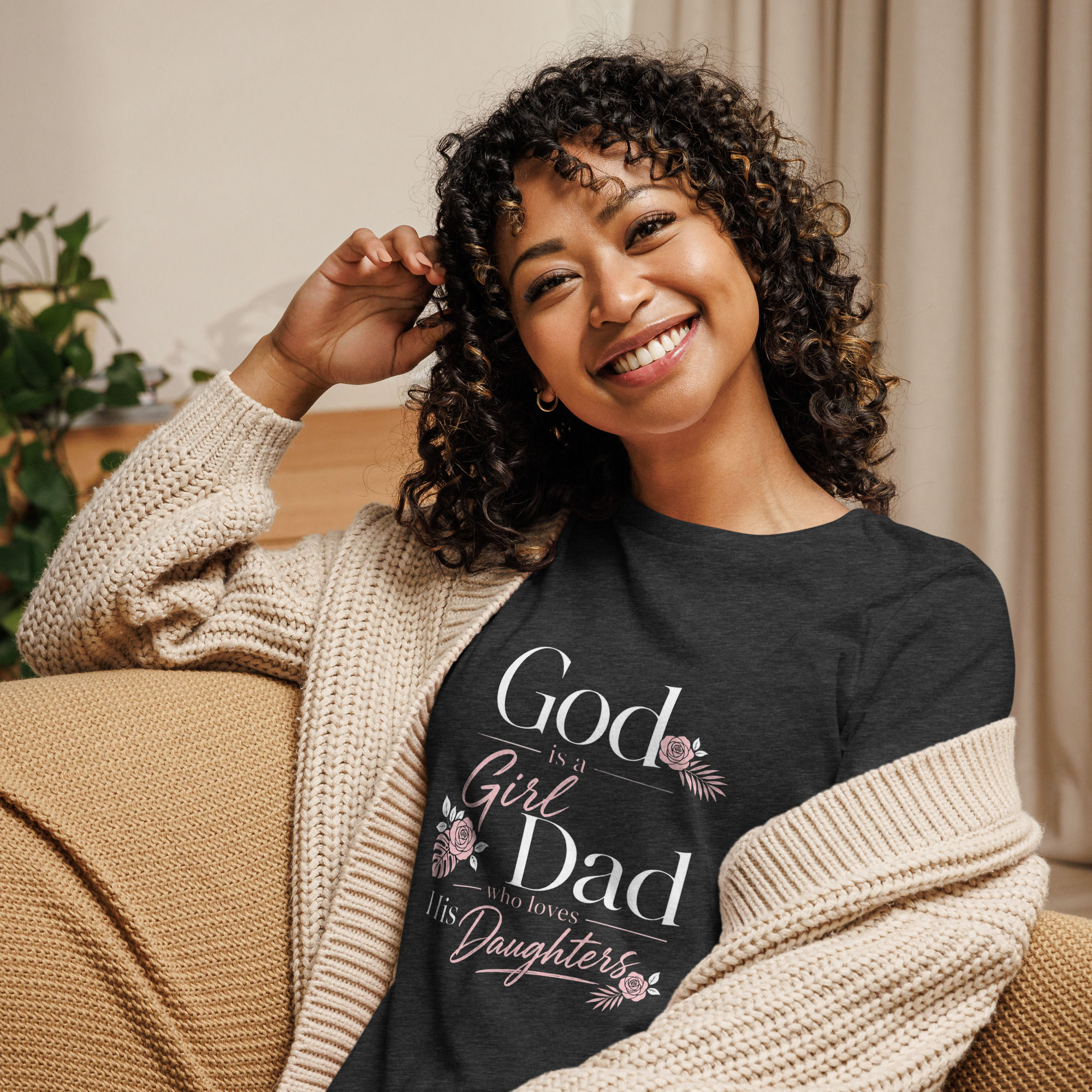 Women's Light Pink Floral Father's Love Series T-shirt
