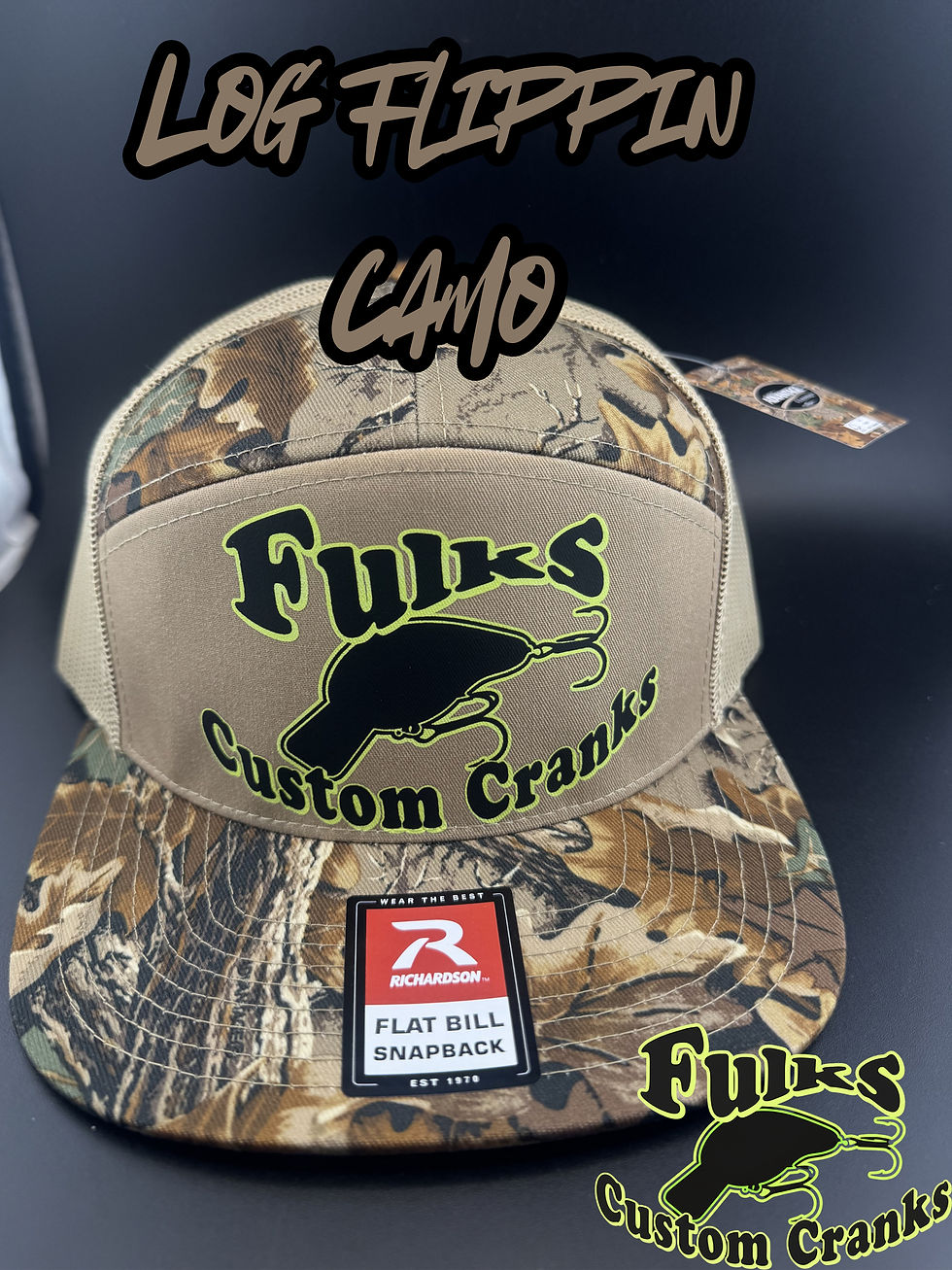 Thumbnail: Fulks Custom Cranks Richardson 168 7-Panel Camo Flat Bill Snapback