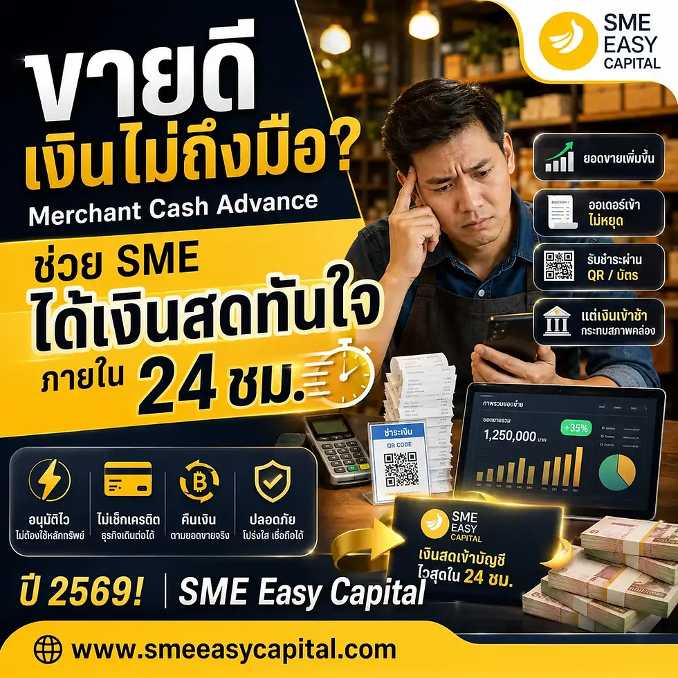 ขายดีเงินไม่ถึงมือ? Merchant Cash Advance ช่วย SME ได้เงินสดทันใจภายใน 24 ชม. ปี 2569! | SME Easy Capital #สินเชื่อเงินสดจากยอดขาย