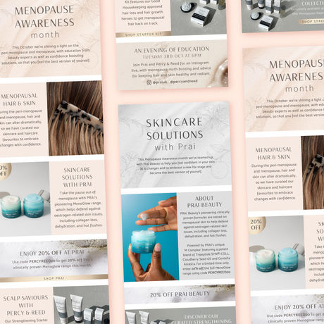 A collage of Percy & Reed emails promoted during menopause awareness week