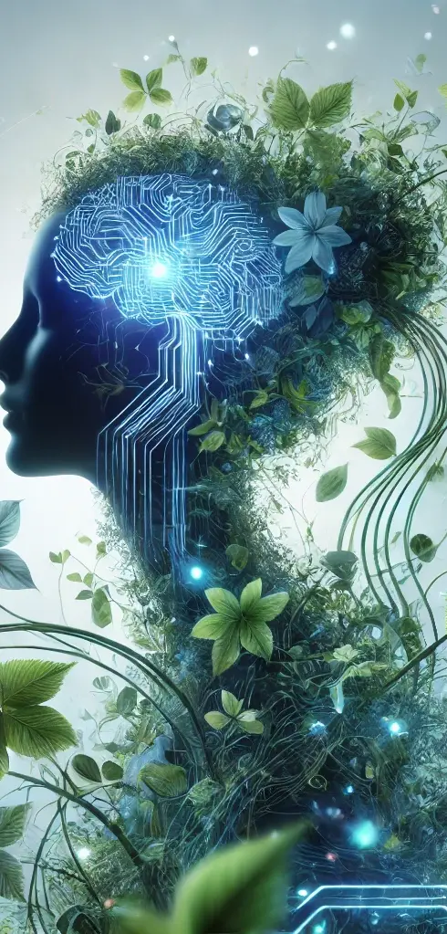 DALL·E 2025-03-23 15.22.52 - A fusion of nature and technology_ A female silhouette with b