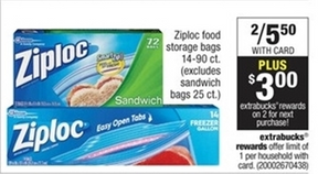 Ziploc bags as low as $.50 at CVS