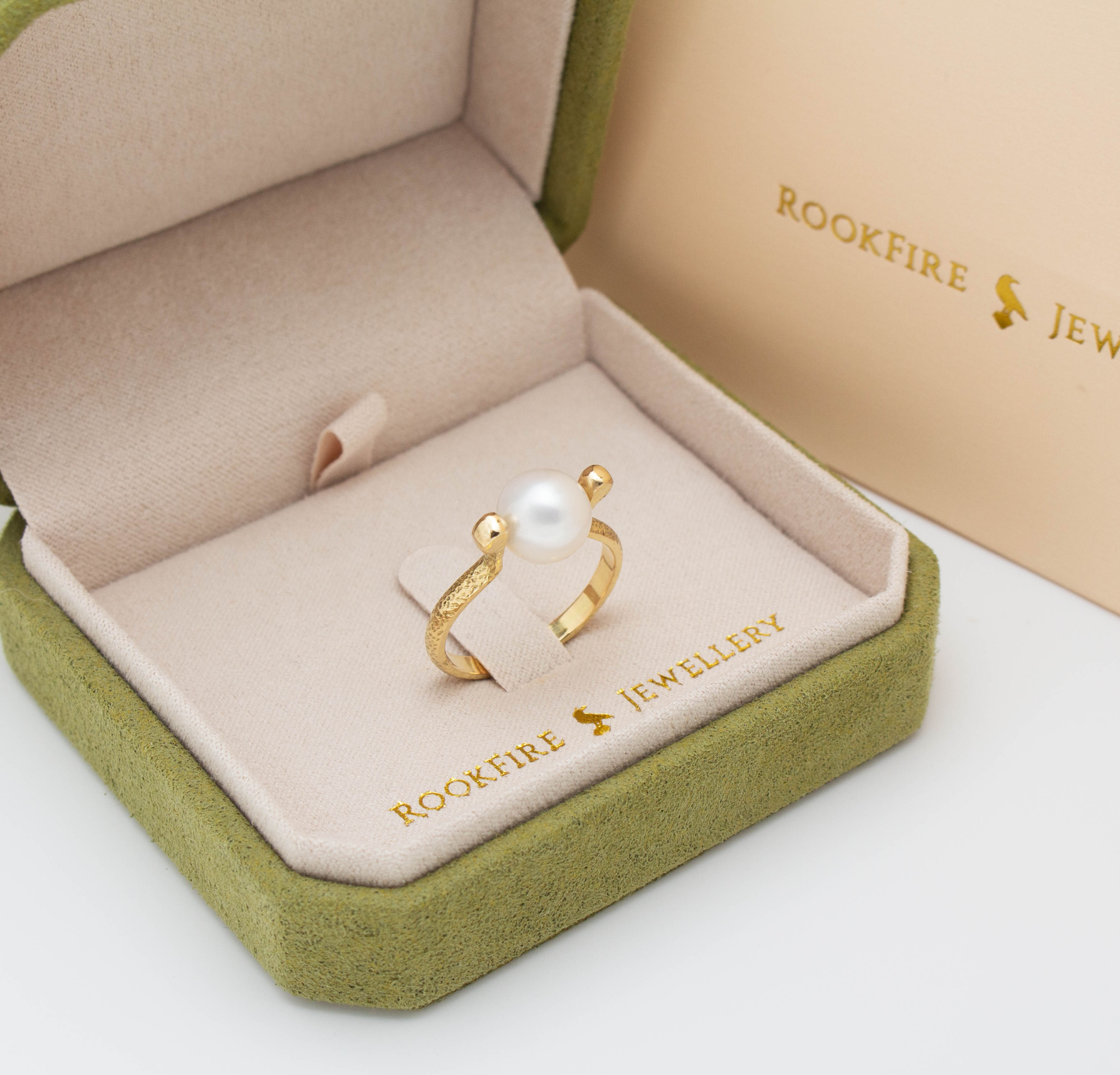 Cultured Pearl Gold Ring - Featuring High Grade AAA Natural 9mm Pearl