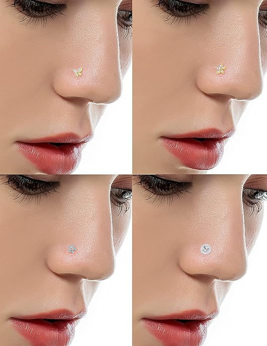 9Pcs Nose Rings Stud L Shaped Nose Ring Flower CZ Snowflake Butterfly Screw Nose