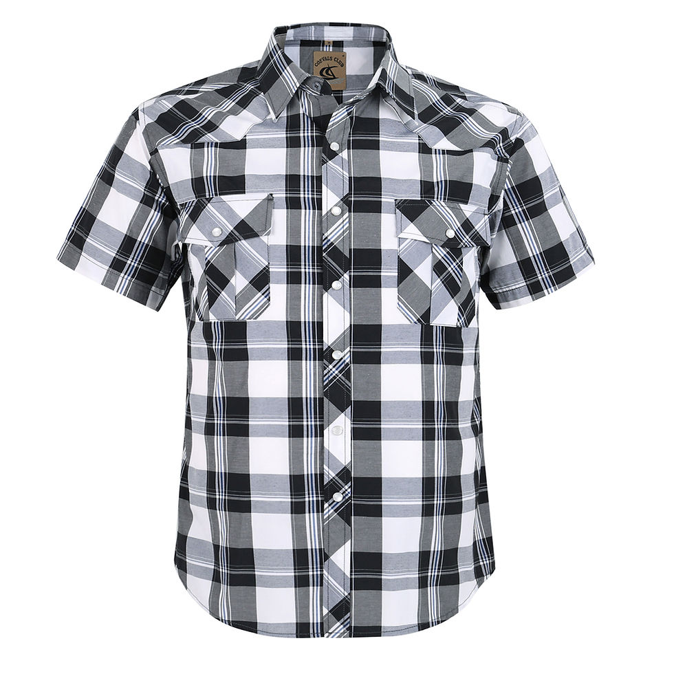 Miniaturbild: Mens Western Work Shirt Short Sleeve Plaid with Pearl Snap Buttons Two Front Poc