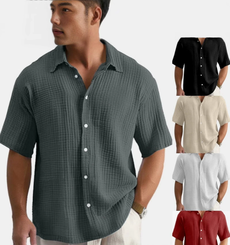 S-4XL Men's New Summer Shirt Loose Casual Single Breasted Shirt Short Sleeved P