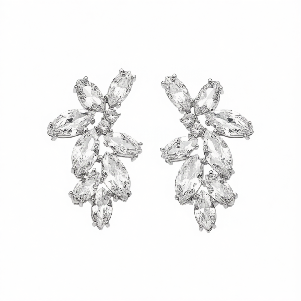 E2086 White Gold Crystal & Rhinestone Chandelier Earrings Flower Shape Claw Sett