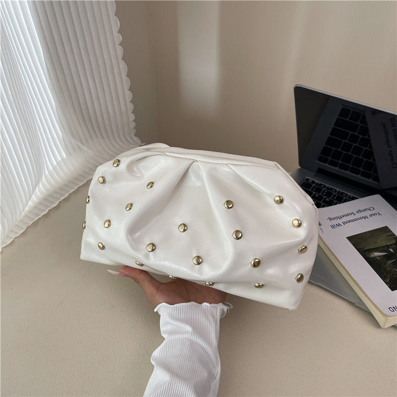 Miniaturbild: Hot Large Ruched Dumpling Bag Gold Rivet Soft PU Large Capacity Elegant Durable 