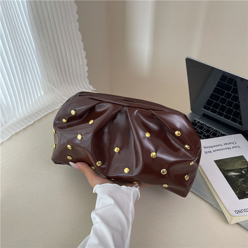 Miniaturbild: Hot Large Ruched Dumpling Bag Gold Rivet Soft PU Large Capacity Elegant Durable 