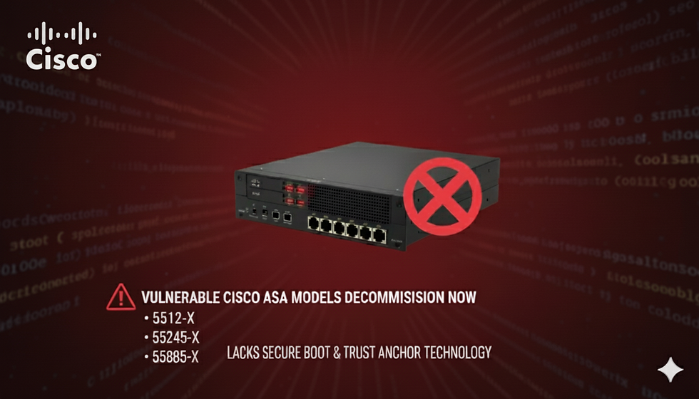 CIsco image showing older Cisco ASA 5500-X Series models that have been successfully compromised and must be decommissioned immediately