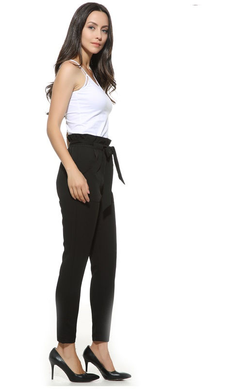 Thumbnail: sweet elastic waist pockets casual trousers pantalones