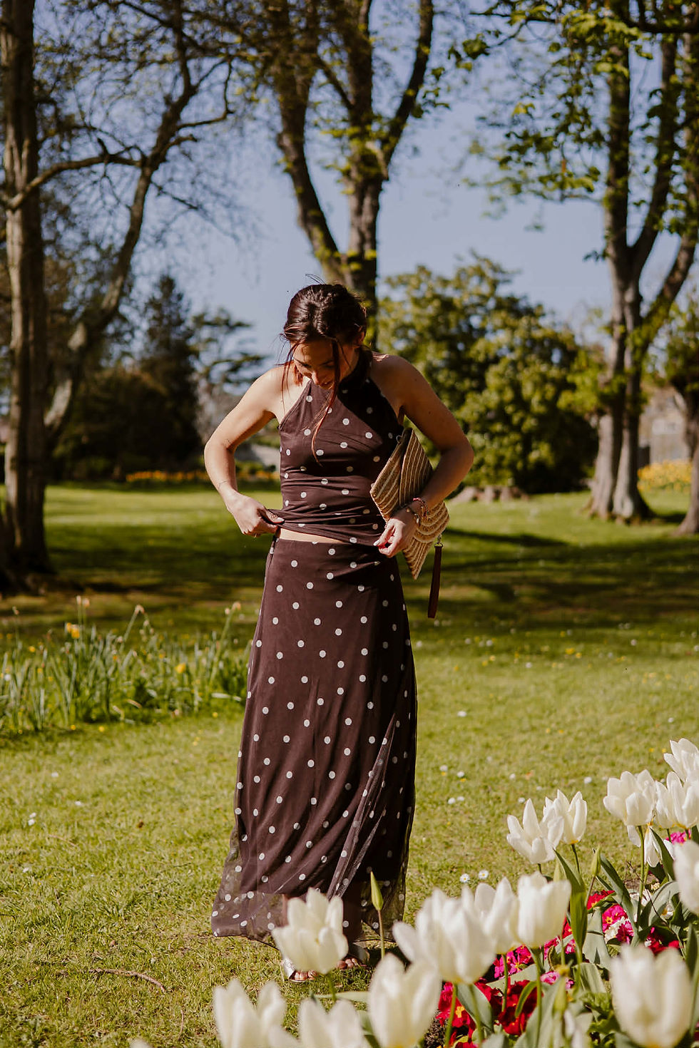 Miniature : ENSEMBLE TOP ET JUPE POIS-MARRON