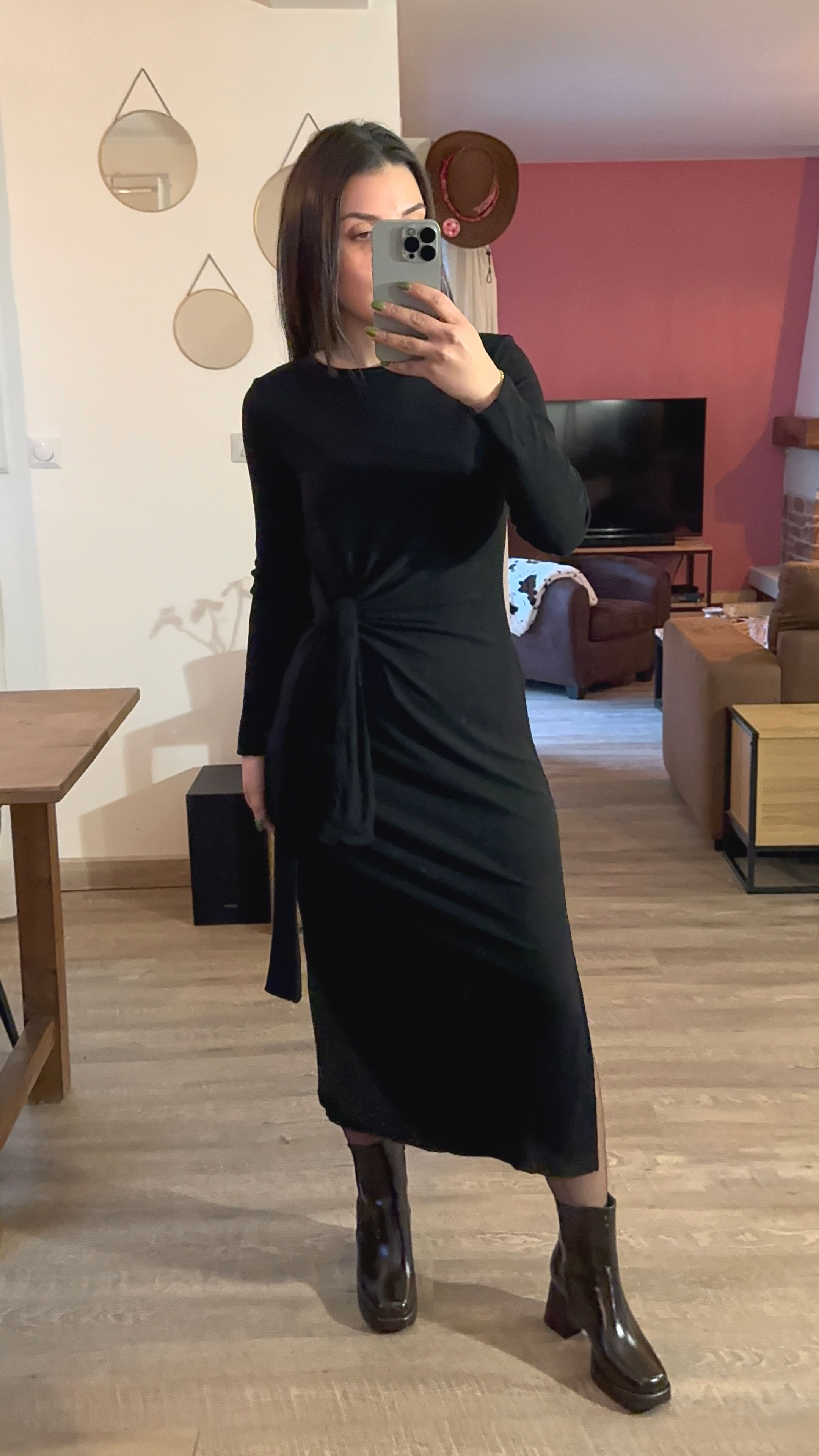 ROBE LONGUE NOUAGE DRAPPE - NOIR