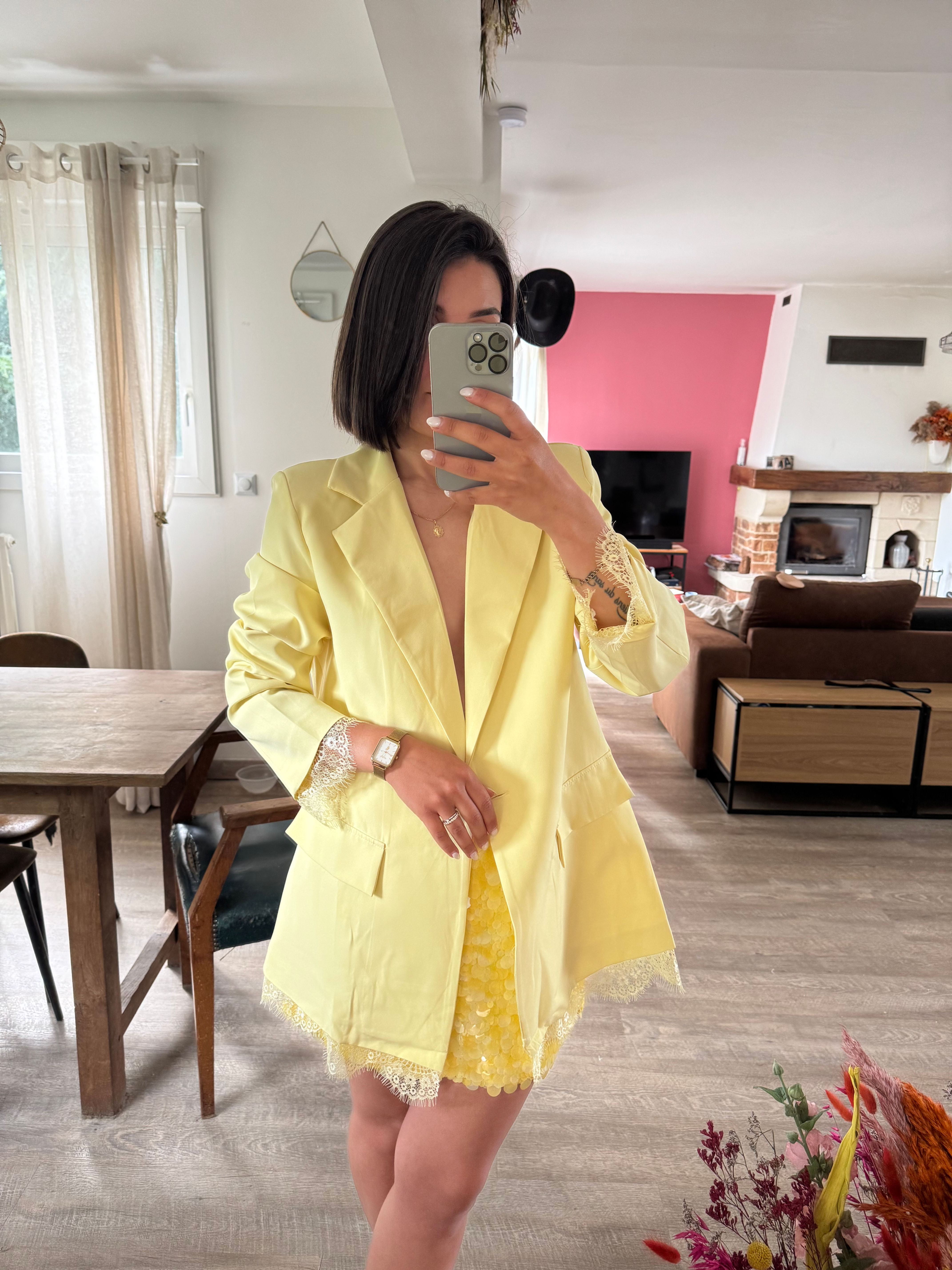 BLAZER DETAILS DENTELLE-JAUNE