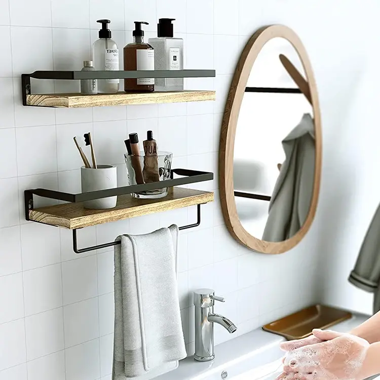 Thumbnail: Floating Wall Shelf Set with Towel Bar