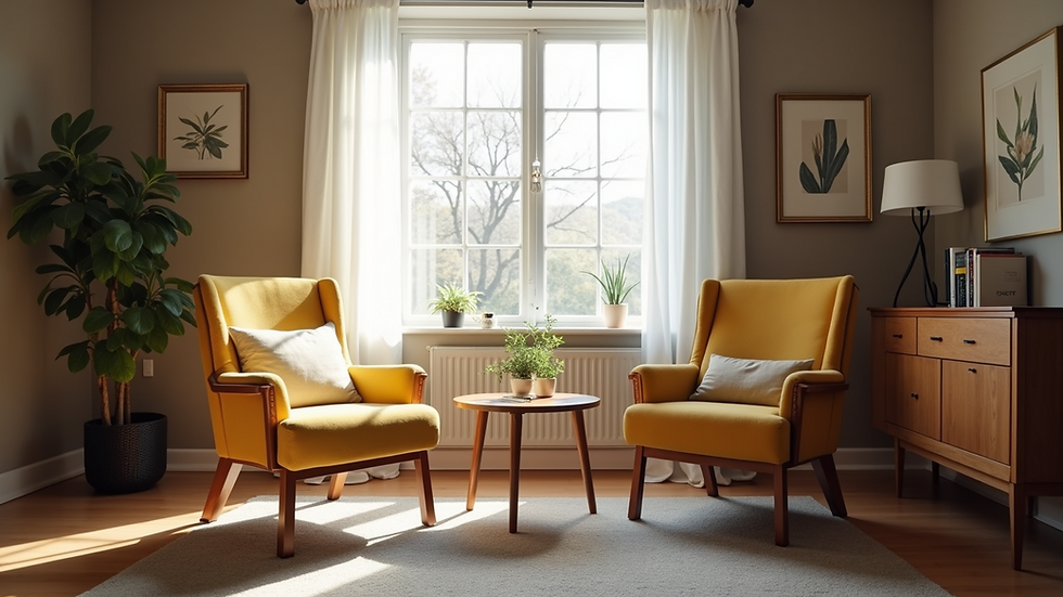 Eye-level view of a cozy living room with two chairs facing each other