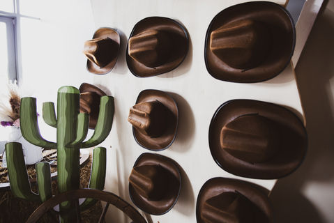 Decorative cowboy hats at a child's 1st birthday party