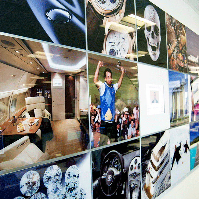 Sited in the offices of a leading London Forex company Global Reach Partners, this bespoke wall frieze incorpoarted high resolution imagery , the centre panel incorporated an LCD with wi-fi capability for uploading images and data.