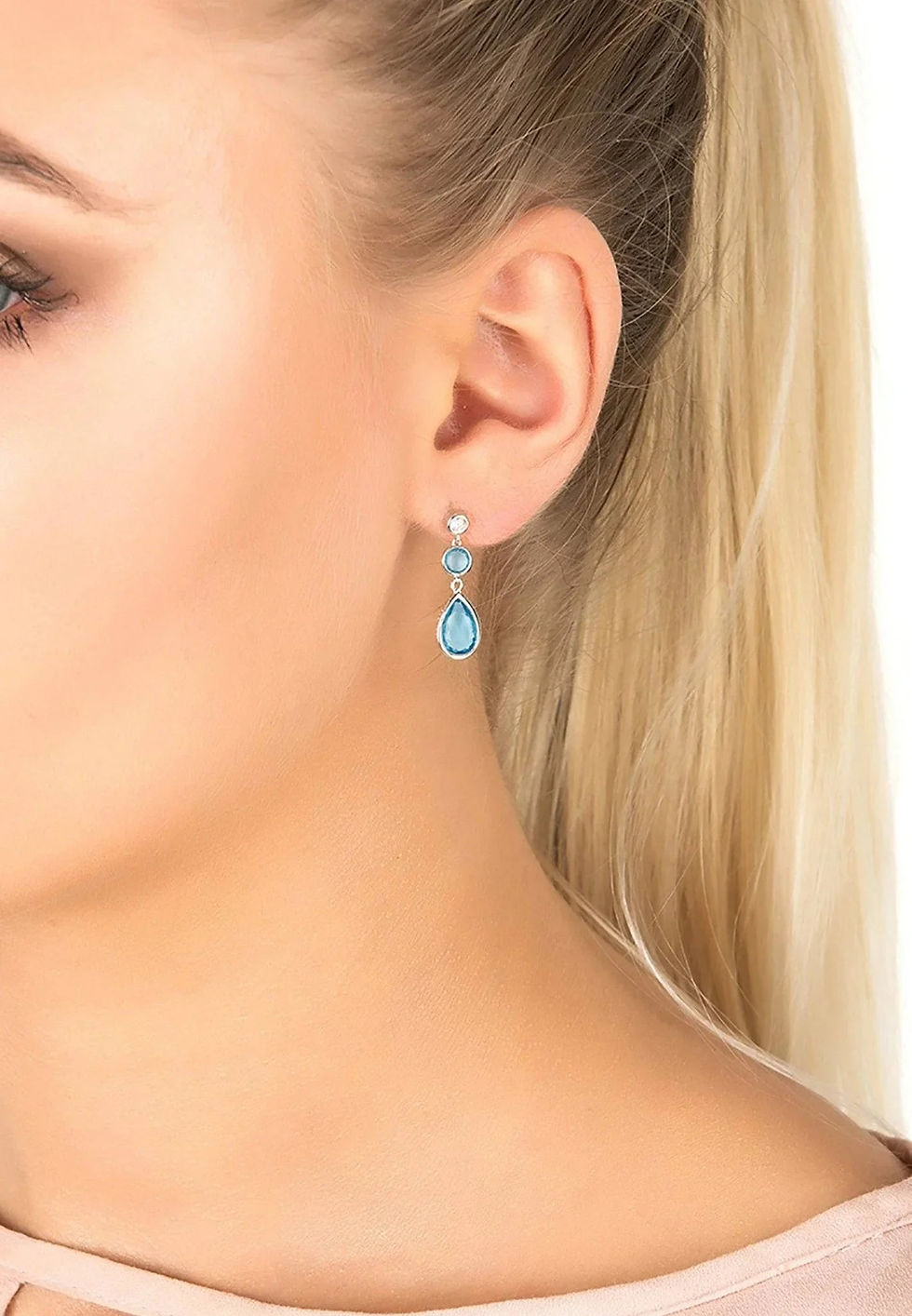 Thumbnail: Tuscany Gemstone Drop Earring Silver Blue Topaz Hydro