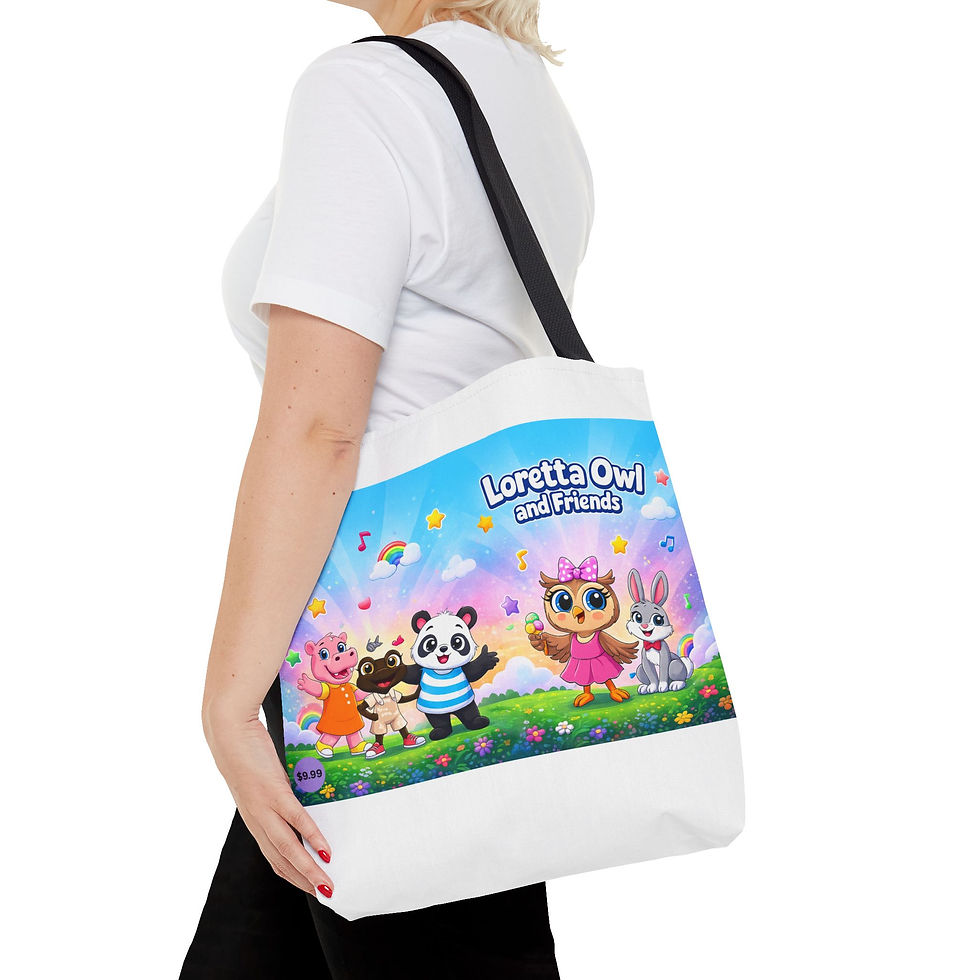 Thumbnail: Loretta Owl and Friends Tote Bag | Cute Animal Characters, Colorful Kids Design