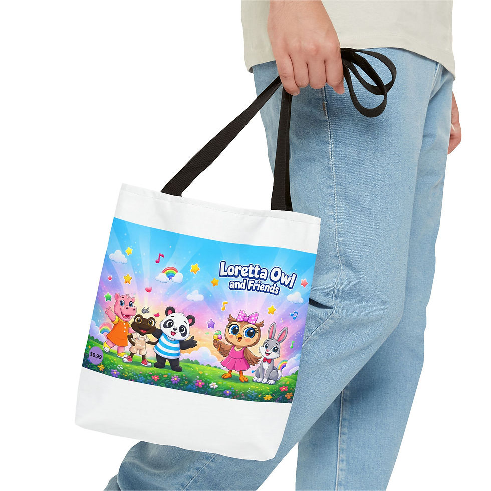 Thumbnail: Loretta Owl and Friends Tote Bag | Cute Animal Characters, Colorful Kids Design