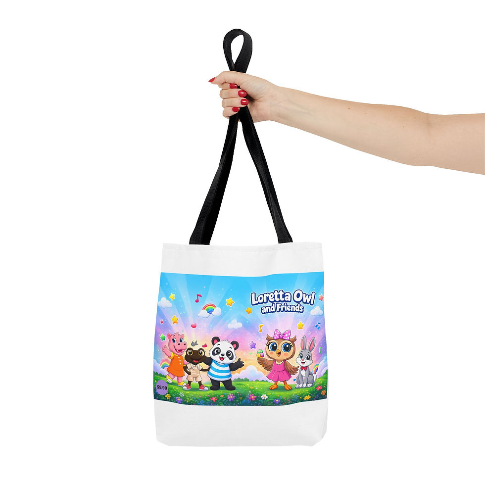 Thumbnail: Loretta Owl and Friends Tote Bag | Cute Animal Characters, Colorful Kids Design