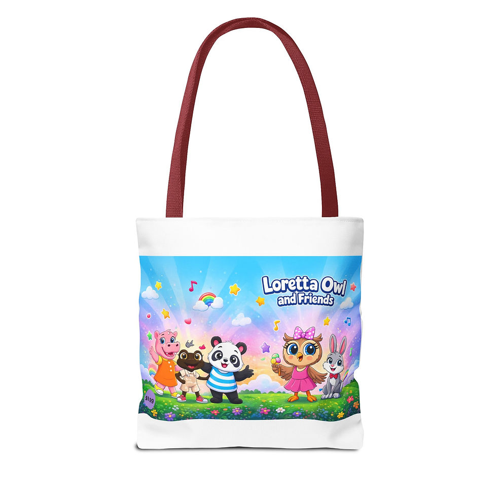 Thumbnail: Loretta Owl and Friends Tote Bag | Cute Animal Characters, Colorful Kids Design