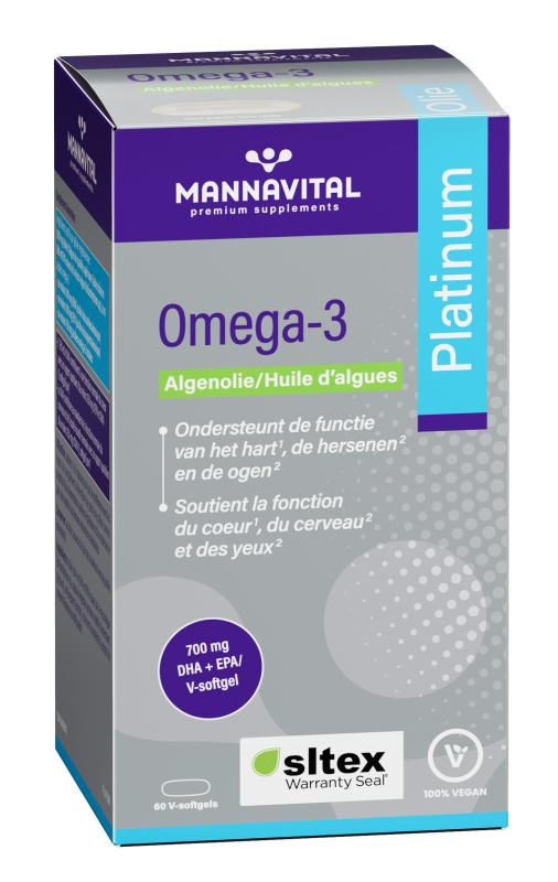 Omega-3 Platinum - VEGAN - Huile d'algues - 60 gélules (Mannavital)