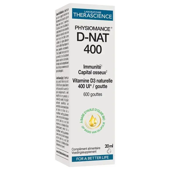 D-nat 400 - Vitamine D3 400UI - Physiomance - 20ml (Therascience) - DLU 02/25