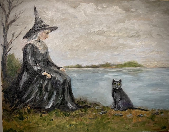 16 x 20 Handpainted Oil Witch by the Shore