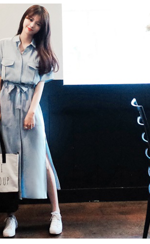 Korea New Pattern College Wind Tie Waist Chiffon Dress
