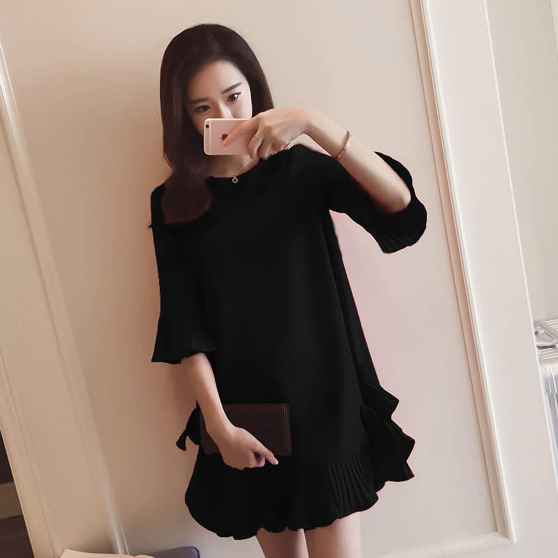 Thumbnail: Summer Sweet Fashion Fifth Lotus Sleeve Loose Chiffon Flouncing Dress