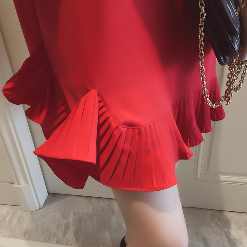 Thumbnail: Summer Sweet Fashion Fifth Lotus Sleeve Loose Chiffon Flouncing Dress