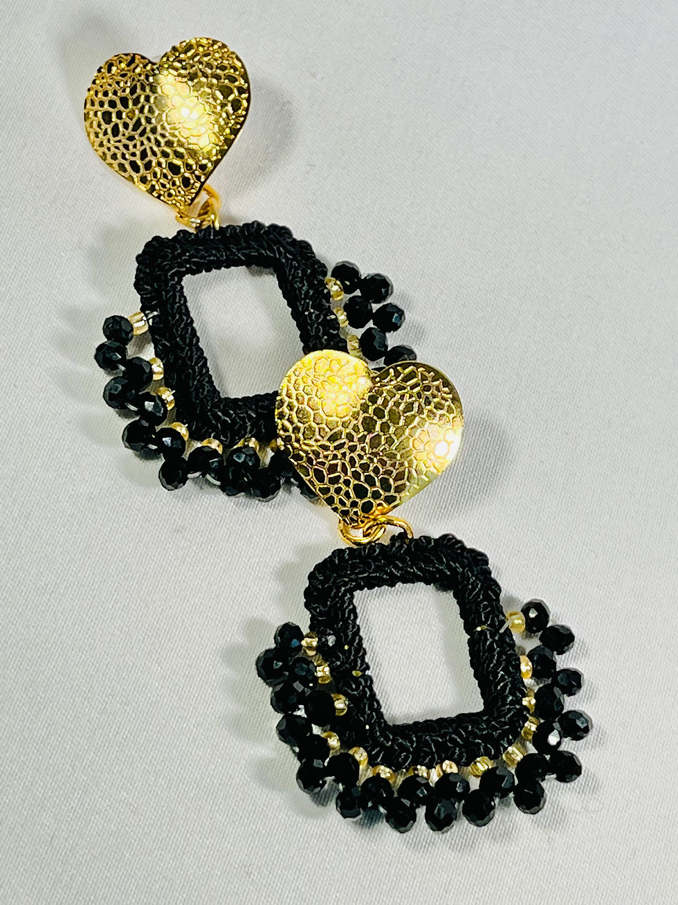 Miniatura: AL&M Pendiente de Cristal Cuadrado/Corazón/Oro (Negro) Crochet
